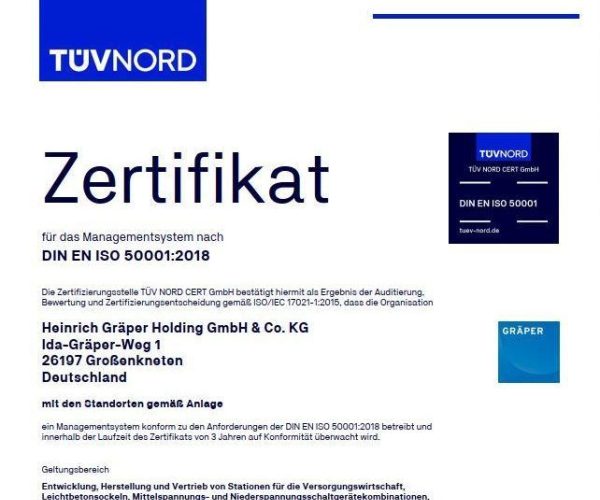 Zert ISO 50001 2018 Graeper HOLDING Deutsch